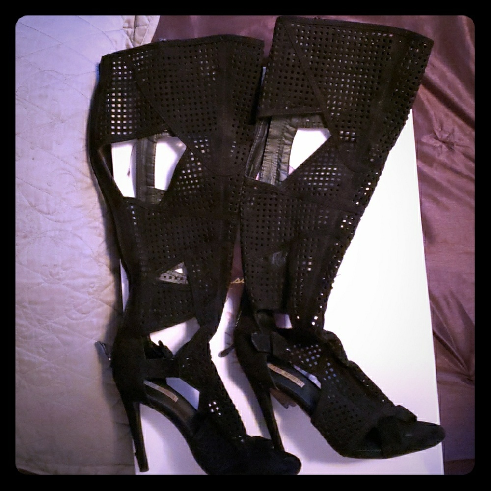 Cut out knee high heels with open toe